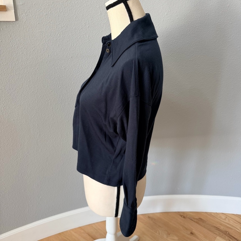 THE SURREY Navy Vespa Boxy Long Sleeve Polo Cropped XS Excellent Condition - Picture 5 of 13